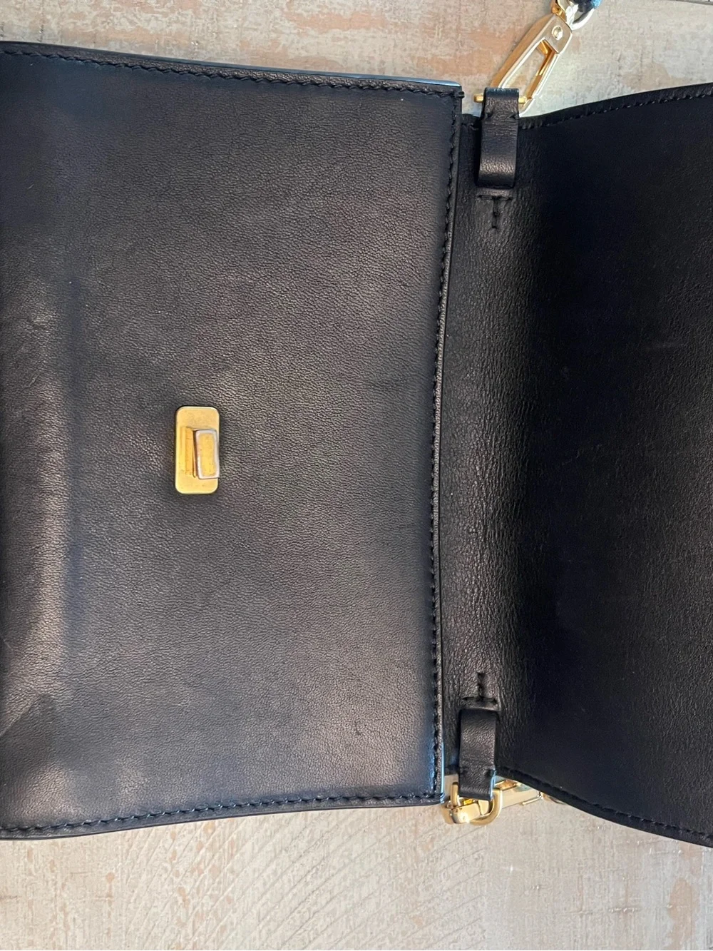 Tory Burch Black Quilted Leather Crossbody with Gold Logo